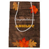 Herfst bladeren & Barnwood gepersonaliseerde gesch Medium Cadeauzakje (Achterkant)