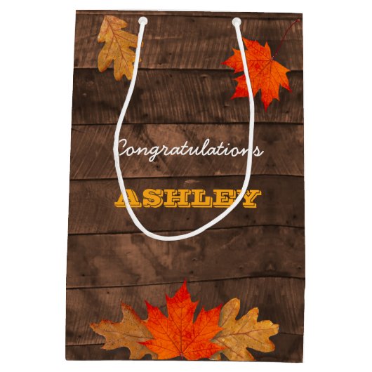 Herfst bladeren & Barnwood gepersonaliseerde gesch Medium Cadeauzakje (Achterkant)