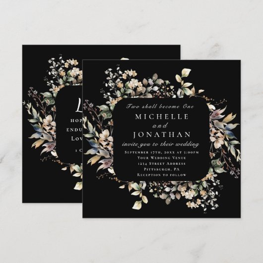 Herfst bladeren bloemenop zwarte bijbel vers bruil kaart (Voorkant / Achterkant)