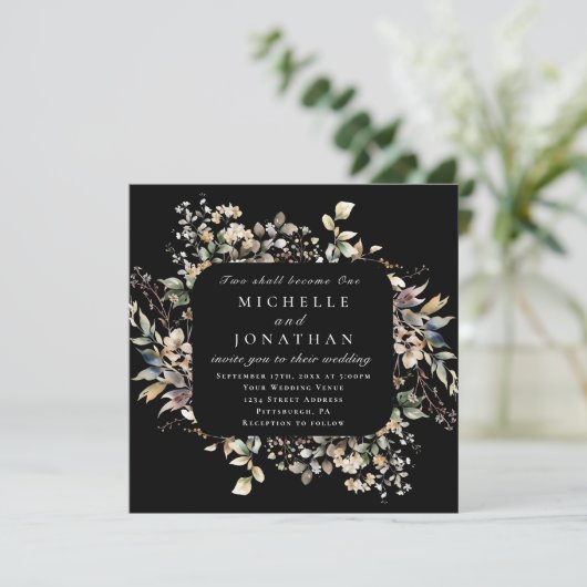 Herfst bladeren bloemenop zwarte bijbel vers bruil kaart (Staand voorkant)