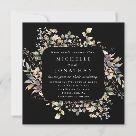 Herfst bladeren bloemenop zwarte bijbel vers bruil kaart (Voorkant)