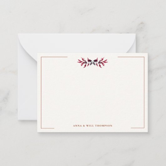 herfst bladeren bordeaux elegante bruiloft paar notitiekaartje (Voorkant)