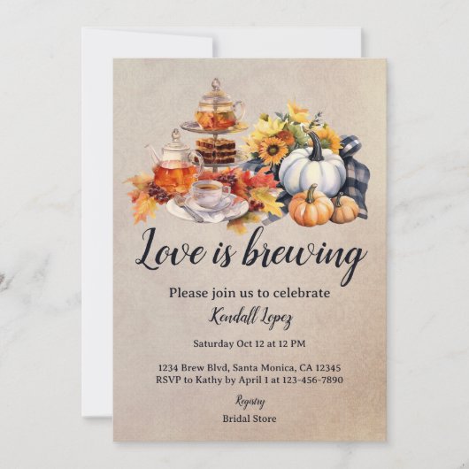 Herfst bladeren bruids thee liefde is brouwen kaart (Voorkant)