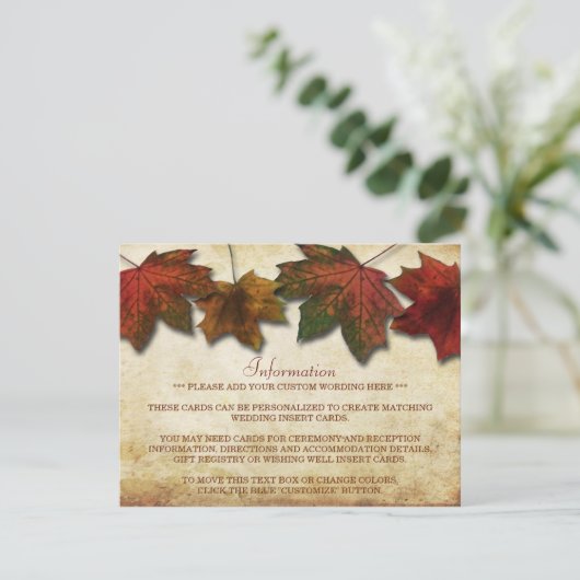 Herfst bladeren bruiloft invoegen Kaart (Staand voorkant)