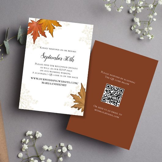 Herfst Bladeren Bruiloft RSVP QR Code Kaartje