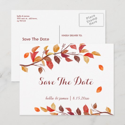 Herfst Bladeren Bruiloft Save The Date Kaarten (Voorkant / Achterkant)