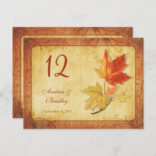 Herfst bladeren bruiloft tafel nummer Kaart (Voorkant / Achterkant)