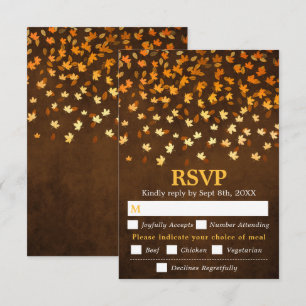 Herfst bladeren bruin grunge bruiloft maaltijd keu RSVP kaartje