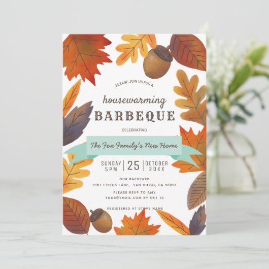 Herfst Bladeren Bruin Housewarming BBQ Kaart (Staand voorkant)