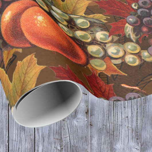 Herfst bladeren druiven en appels - overvloedige o cadeaupapier