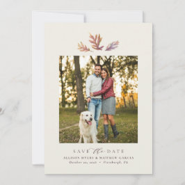 Herfst bladeren eenvoudige één foto elegante herfs save the date