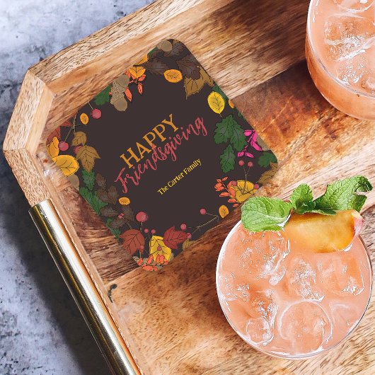 Herfst bladeren eikels bessen Friendsgiving diner Kartonnen Onderzetters