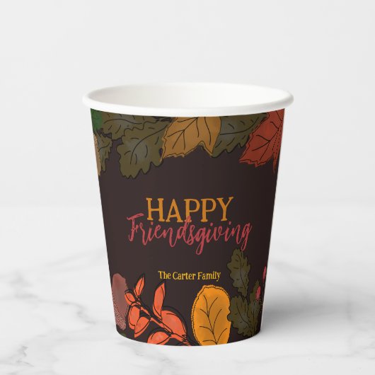 Herfst bladeren eikels bessen Friendsgiving diner Papieren Bekers (Achterkant)