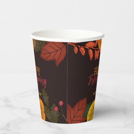 Herfst bladeren eikels bessen Friendsgiving diner Papieren Bekers (Rechts)