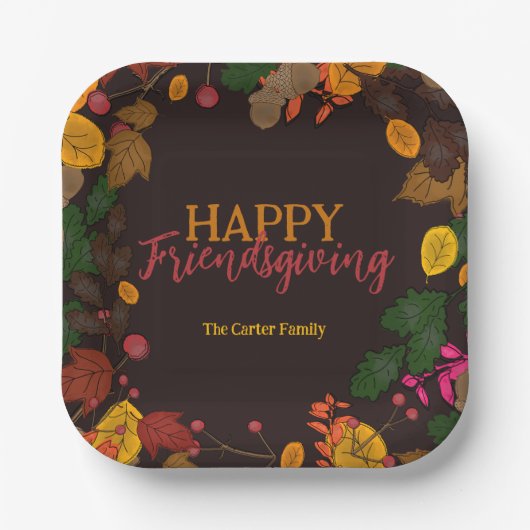 Herfst bladeren eikels bessen Friendsgiving diner Papieren Bordje (Voorkant)