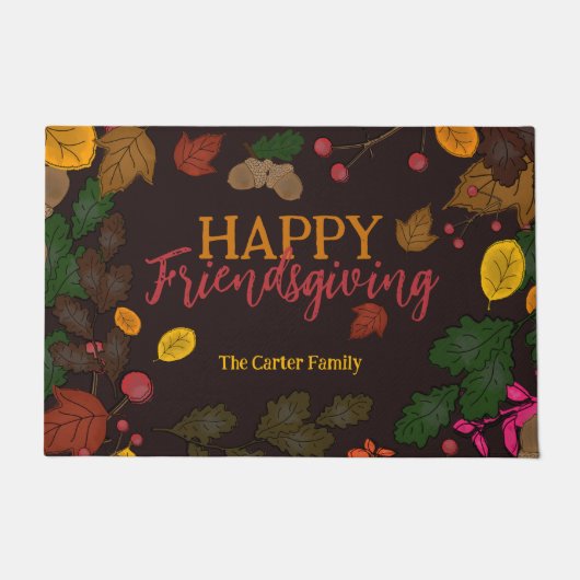Herfst bladeren eikels bessen happy friendsgiving deurmat (Voorkant)