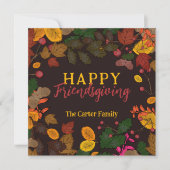 Herfst bladeren eikels bessen happy friendsgiving feestdagenkaart (Voorkant)