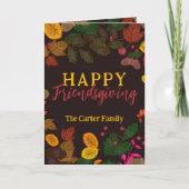 Herfst bladeren eikels bessen happy friendsgiving kaart (Voorkant)