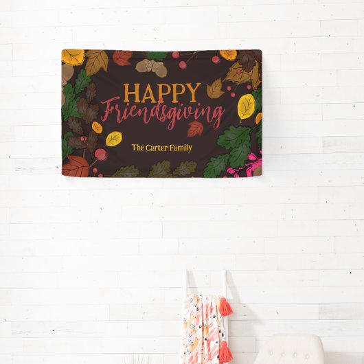 Herfst bladeren eikels bessen happy friendsgiving spandoek (Insitu)