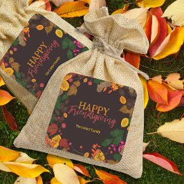 Herfst bladeren eikels bessen happy friendsgiving vierkante sticker