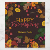 Herfst bladeren eikels bessen happy friendsgiving wijn etiket (Enkel label)