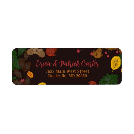 Herfst bladeren eikels bessen retour adres label (Voorkant)