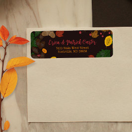 Herfst bladeren eikels bessen retour adres label