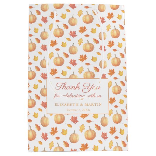 Herfst bladeren en pompoenen herfst bruiloft dank  medium cadeauzakje (Voorkant)