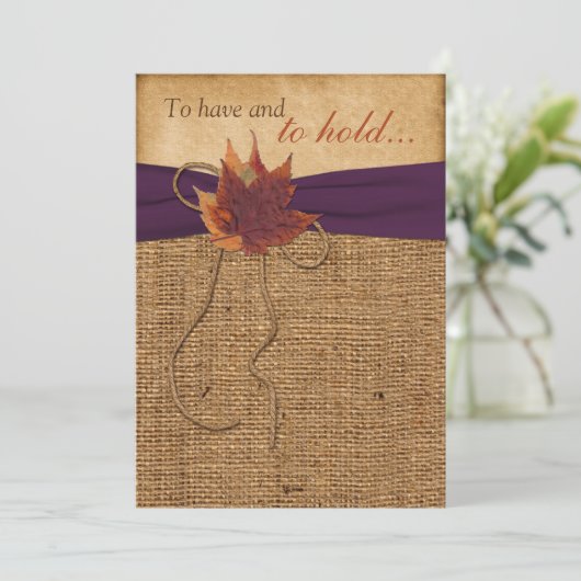 Herfst bladeren, FAUX burlap bruiloft uitnodiging (Staand voorkant)