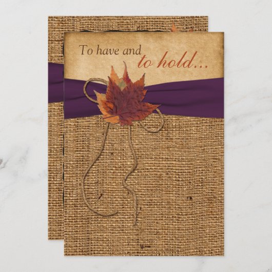 Herfst bladeren, FAUX burlap bruiloft uitnodiging (Voorkant / Achterkant)