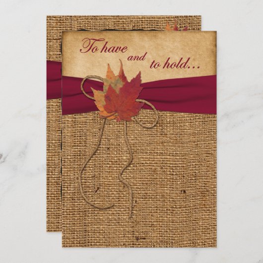 Herfst bladeren, FAUX Burlap bruiloft uitnodiging  (Voorkant / Achterkant)