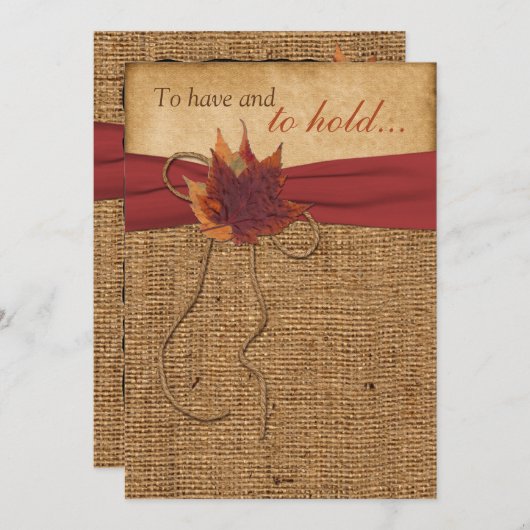 Herfst bladeren, FAUX burlap bruiloft uitnodiging (Voorkant / Achterkant)