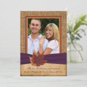 Herfst bladeren, FAUX burlap FOTO bruiloft uitnodi Kaart (Staand voorkant)