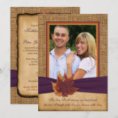 Herfst bladeren, FAUX burlap FOTO bruiloft uitnodi Kaart (Voorkant / Achterkant)