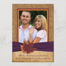 Herfst bladeren, FAUX burlap FOTO bruiloft uitnodi