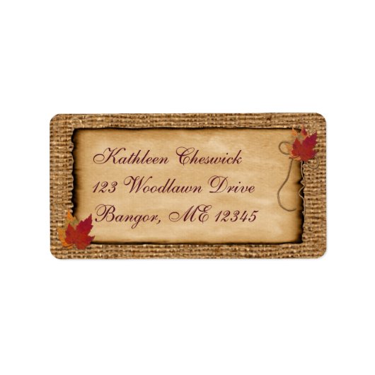 Herfst bladeren, FAUX burlap retour adres label 3 (Voorkant)
