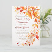Herfst Bladeren Geel en Rood Eerste Communie Kaart (Staand voorkant)