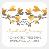 Herfst bladeren geknoopt liefde bomen grillige bru vierkante sticker (Voorkant)