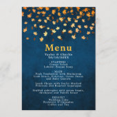 Herfst bladeren goud en marine blauwe bruiloft menu (Voorkant)
