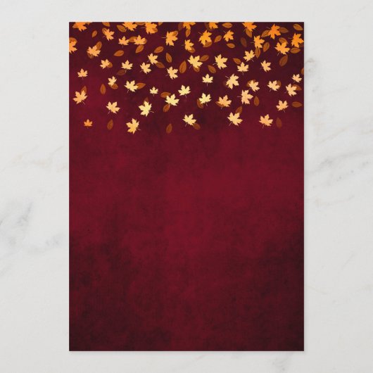 Herfst bladeren goud en rode bruiloft menu (Achterkant)