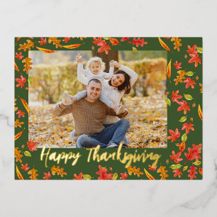 Herfst bladeren Happy Thanksgiving 2 foto Folie Feestdagen Briefkaart