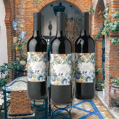 Herfst bladeren herfst bloemenblauw moderne bruilo wijn etiket