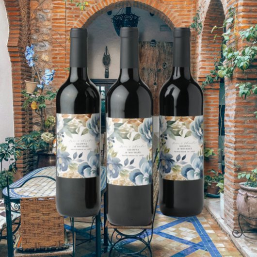 Herfst bladeren herfst bloemenblauw moderne bruilo wijn etiket