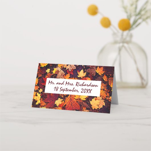 Herfst bladeren herfst bruiloft plaatskaartje (Achterkant)