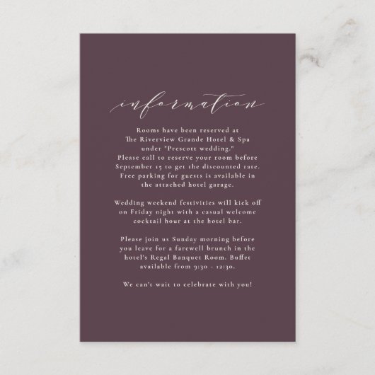 Herfst bladeren herfst bruiloft pruim informatie informatiekaartje (Voorkant)