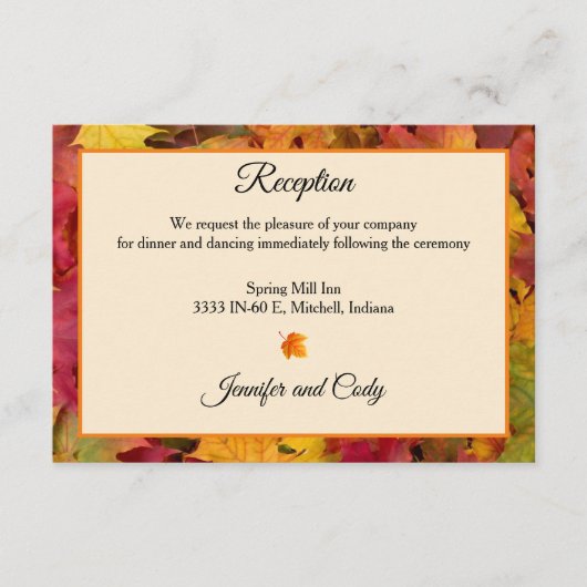 Herfst bladeren herfst kleuren bruiloft receptie informatiekaartje (Voorkant)