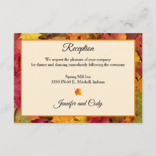 Herfst bladeren herfst kleuren bruiloft receptie informatiekaartje