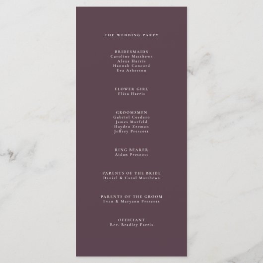 Herfst bladeren herfst pruim bruiloft programmakaart (Achterkant)