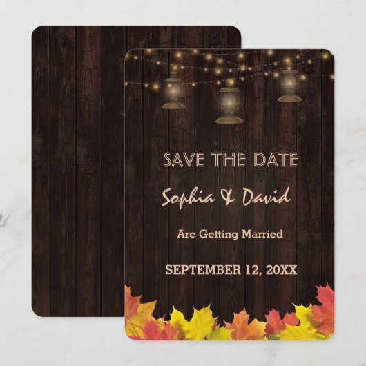 Herfst bladeren hout oude lantaarns opslaan van de kaart (Voorkant / Achterkant)