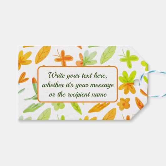 Herfst Bladeren in Groen Oranje Cadeaubijsluiters Cadeaulabel (Voorkant (Horizontaal))